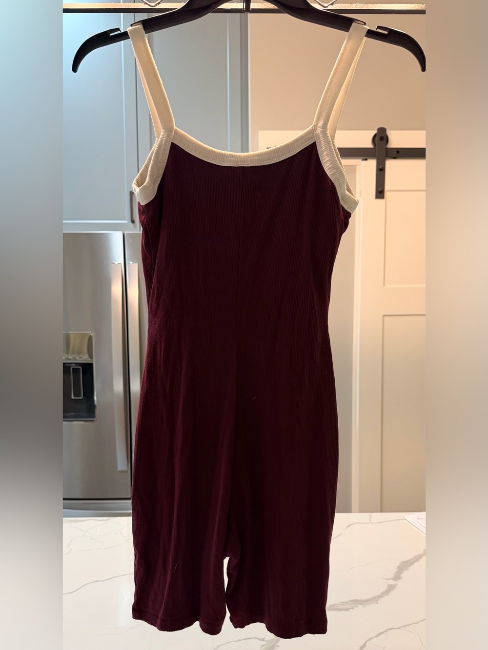 Skims Sleeveless Burgundy Contrast-Trim Onesie